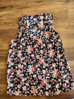 Express Floral v-neck Sleeveless Camisole in Black with Red & Teal Accents